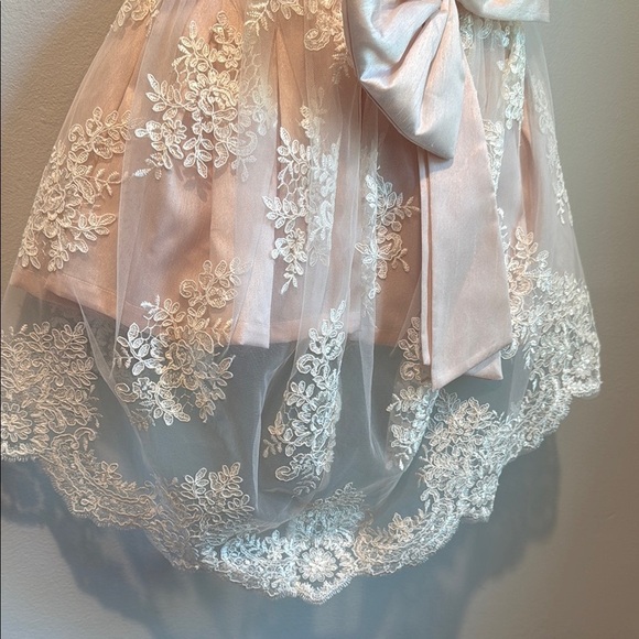 12 Months Sequin and Lace Pink Dress with Floral Embroidery Train Pearl Belt - Picture 11 of 16